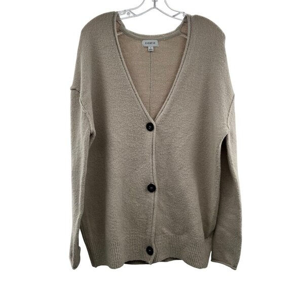 Evereve Women's V-Neck Knit Cardigan Button Up Beige Size Small - Picture 1 of 9